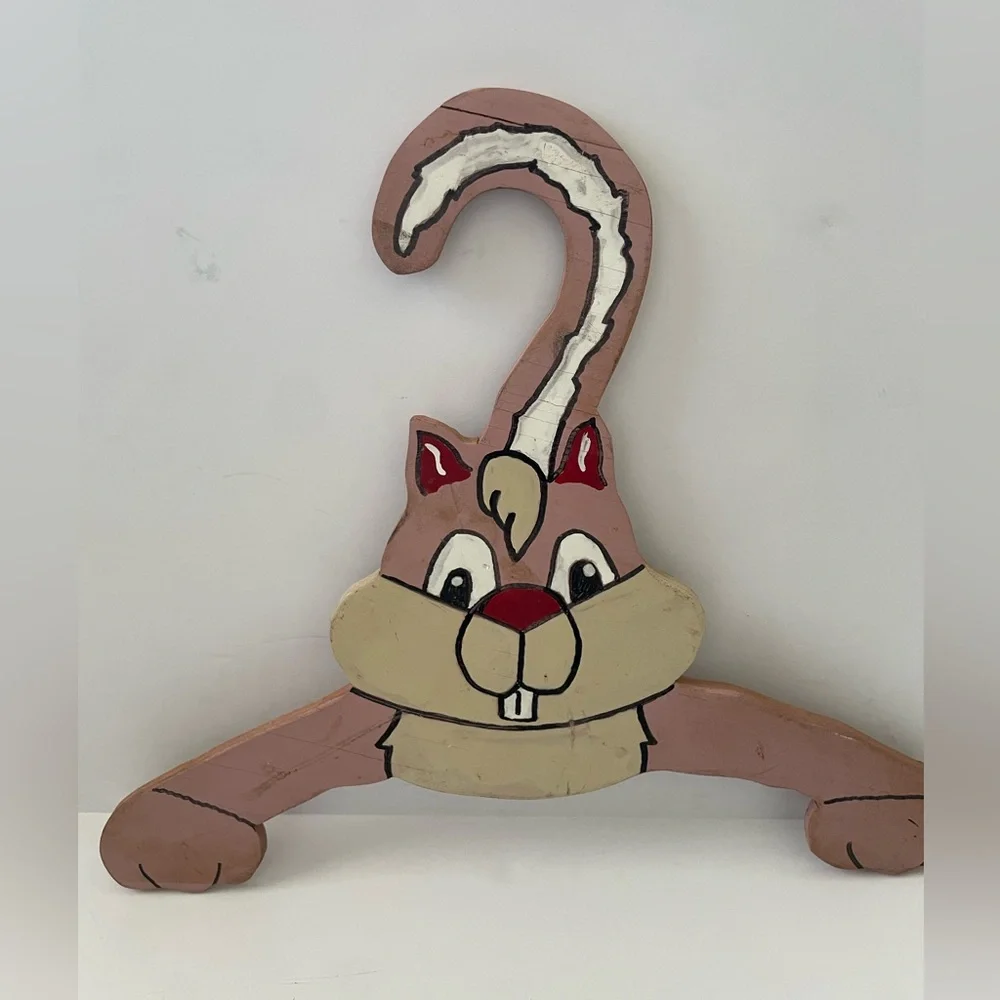 Vintage Kids Children Animal Clothes Hangers Wooden Set Of 3